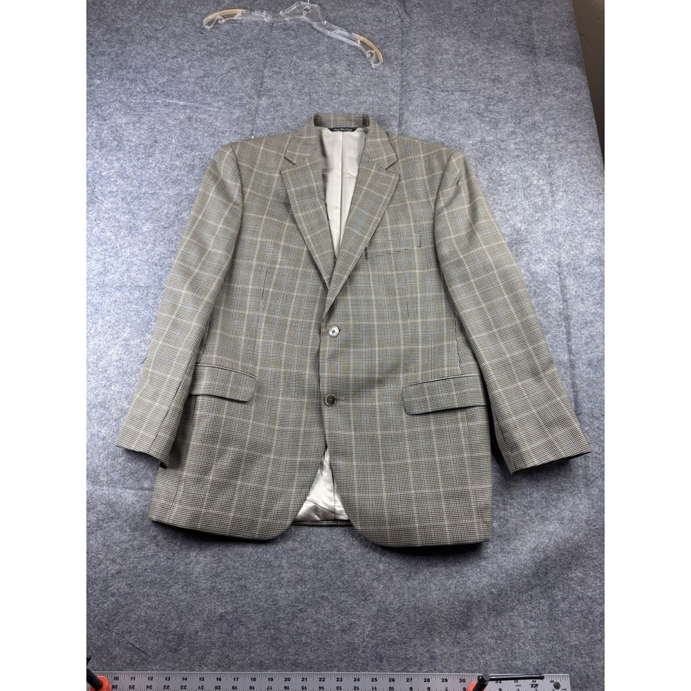 Jack Victor Sport Coat Mens 43R Brown Black Houndstooth‎ Plaid Wool Business